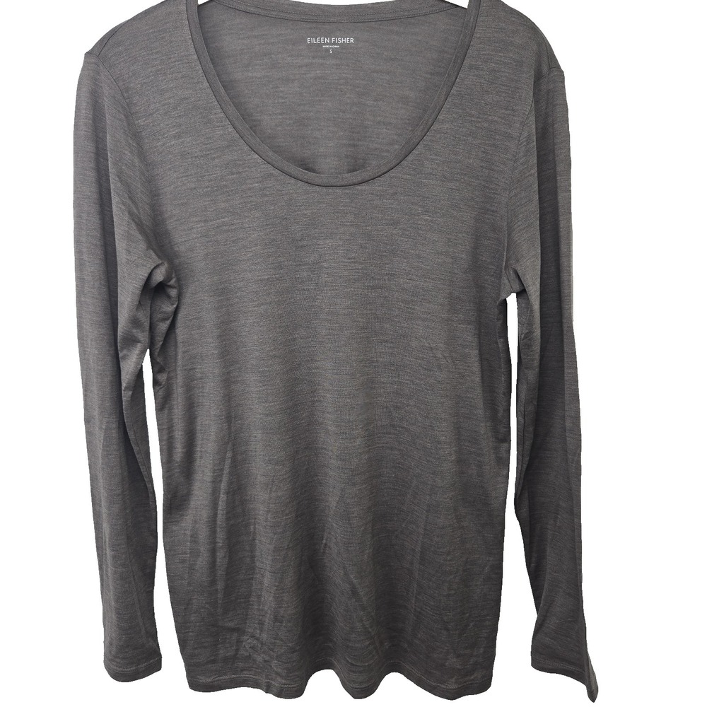 Eileen Fisher Size Small S Greenish-Gray Long Sleeve Silk Blend T-shirt‎ Top